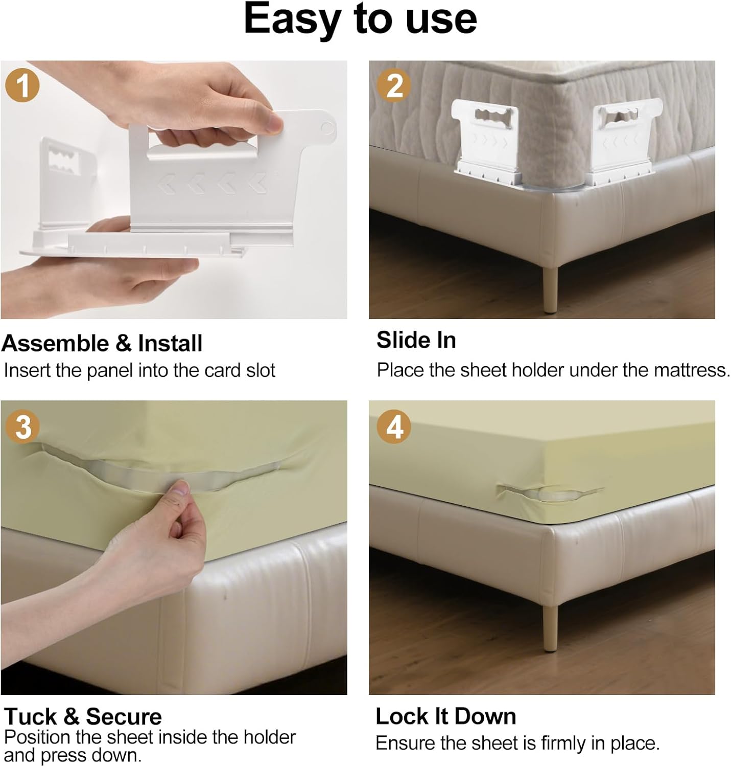 Heuihm Bed Sheet Holder Set 4PCS with Lock Strip