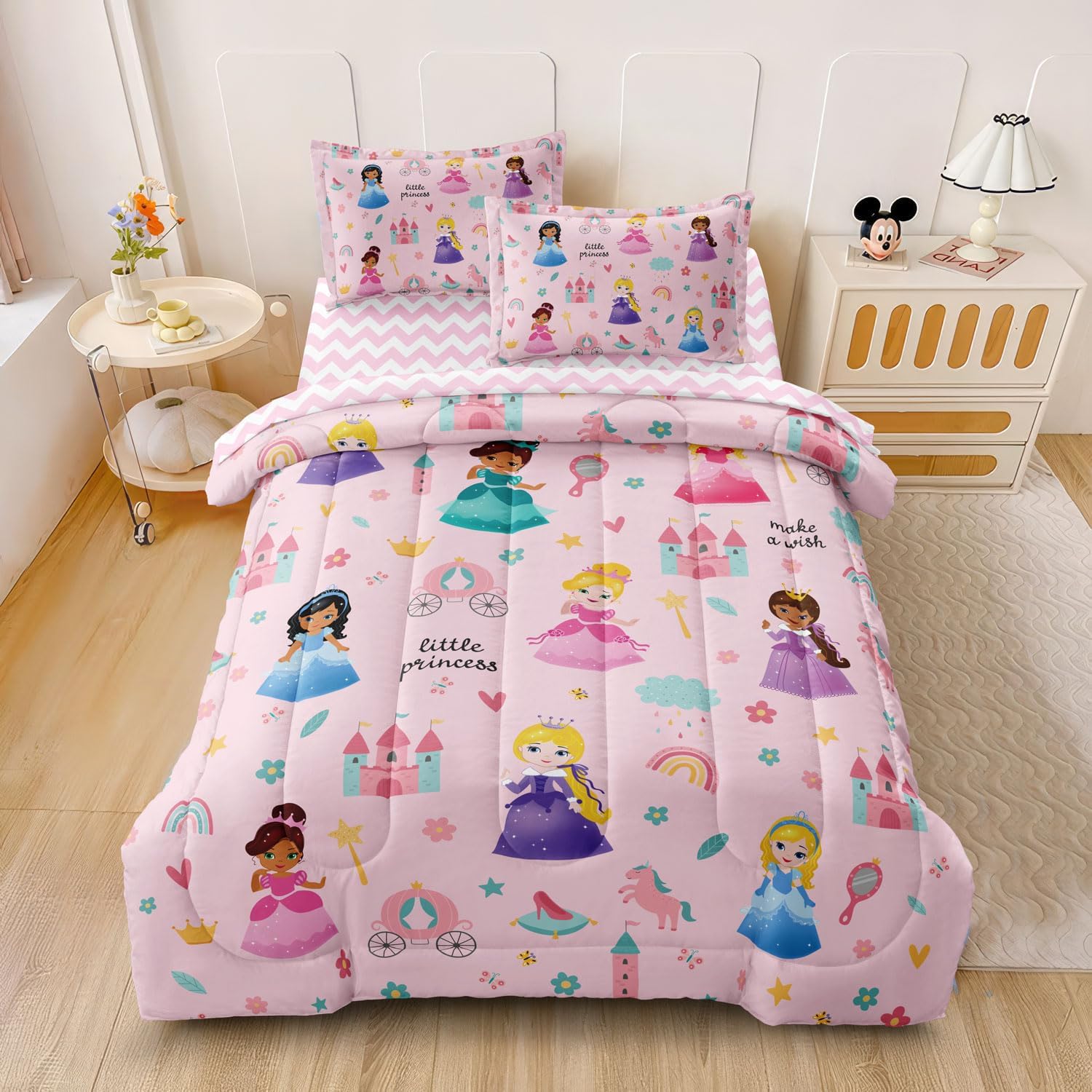 SIRDO Kids Pink Princess Bed in a Bag Set 5 Piece
