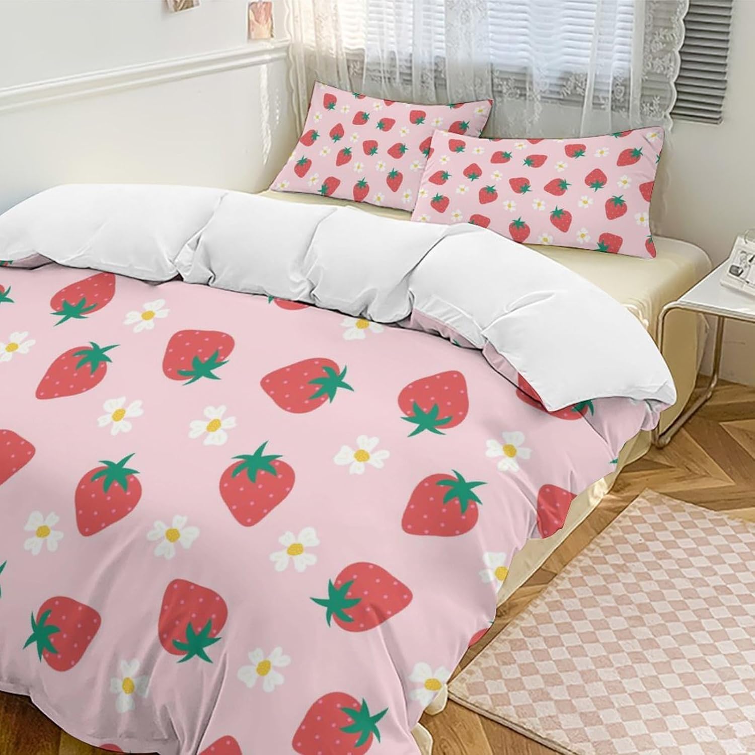 Strawberry Kids Duvet Cover Set with 68x86in Quilt and 20x30in Pillow Shams
