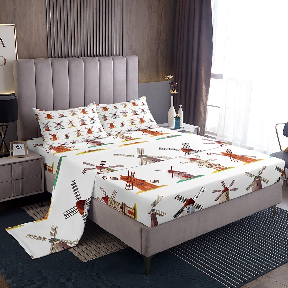 Erosebridal Wooden Windmill Bed Sheet Set Twin