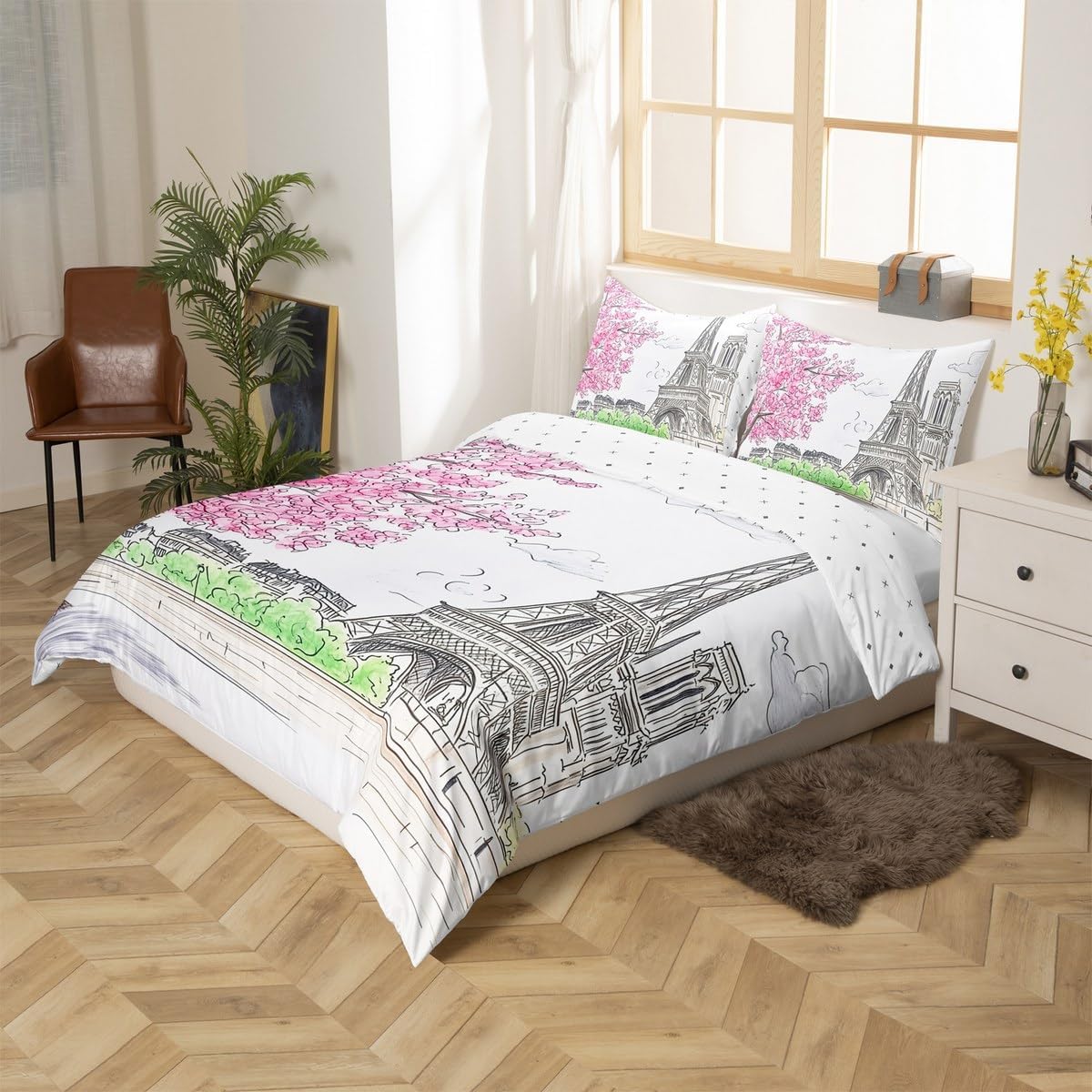 jejeloiu Paris Themed Duvet Cover Set