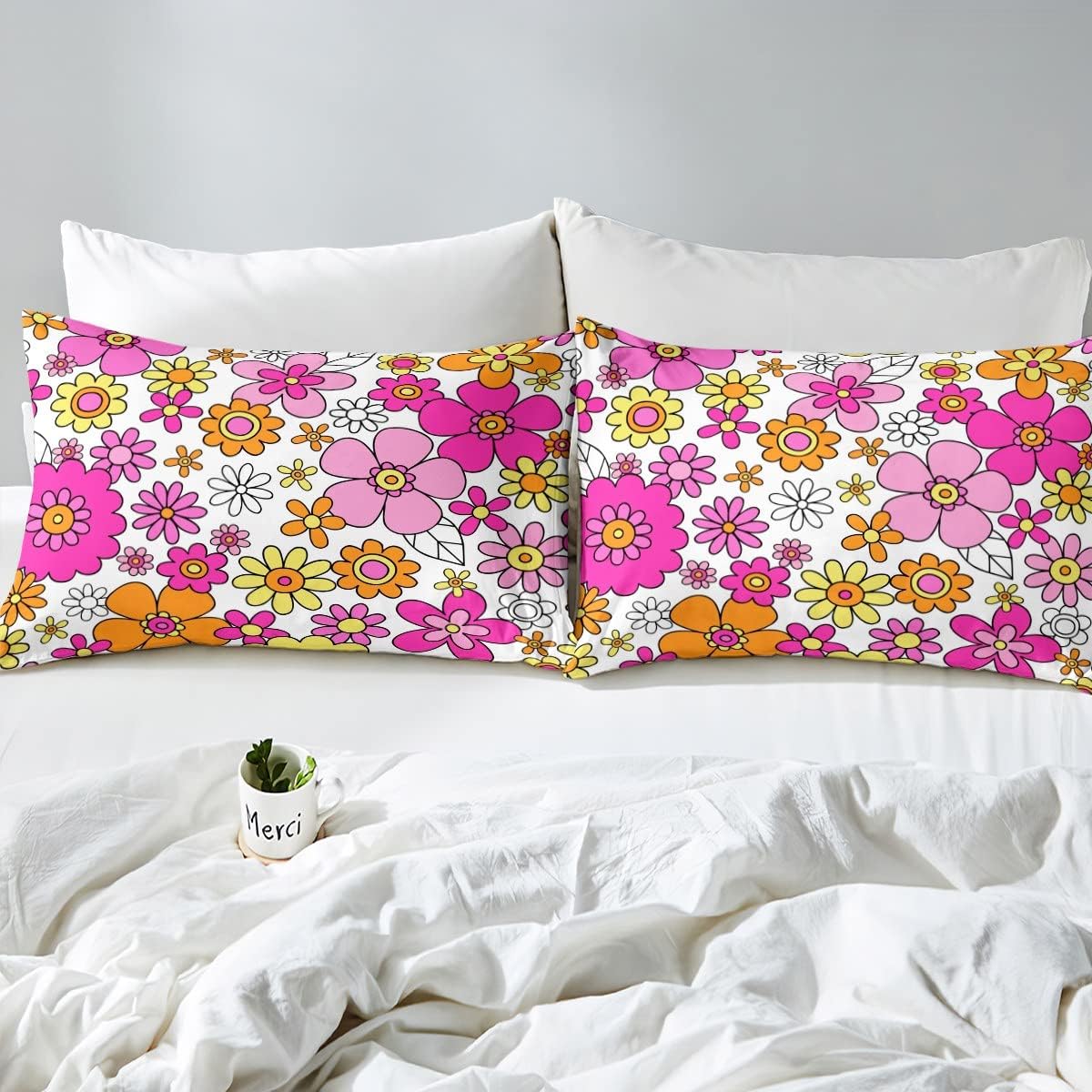 Feelyou Groovy Flower Bed Sheet Set 4Pcs King Size