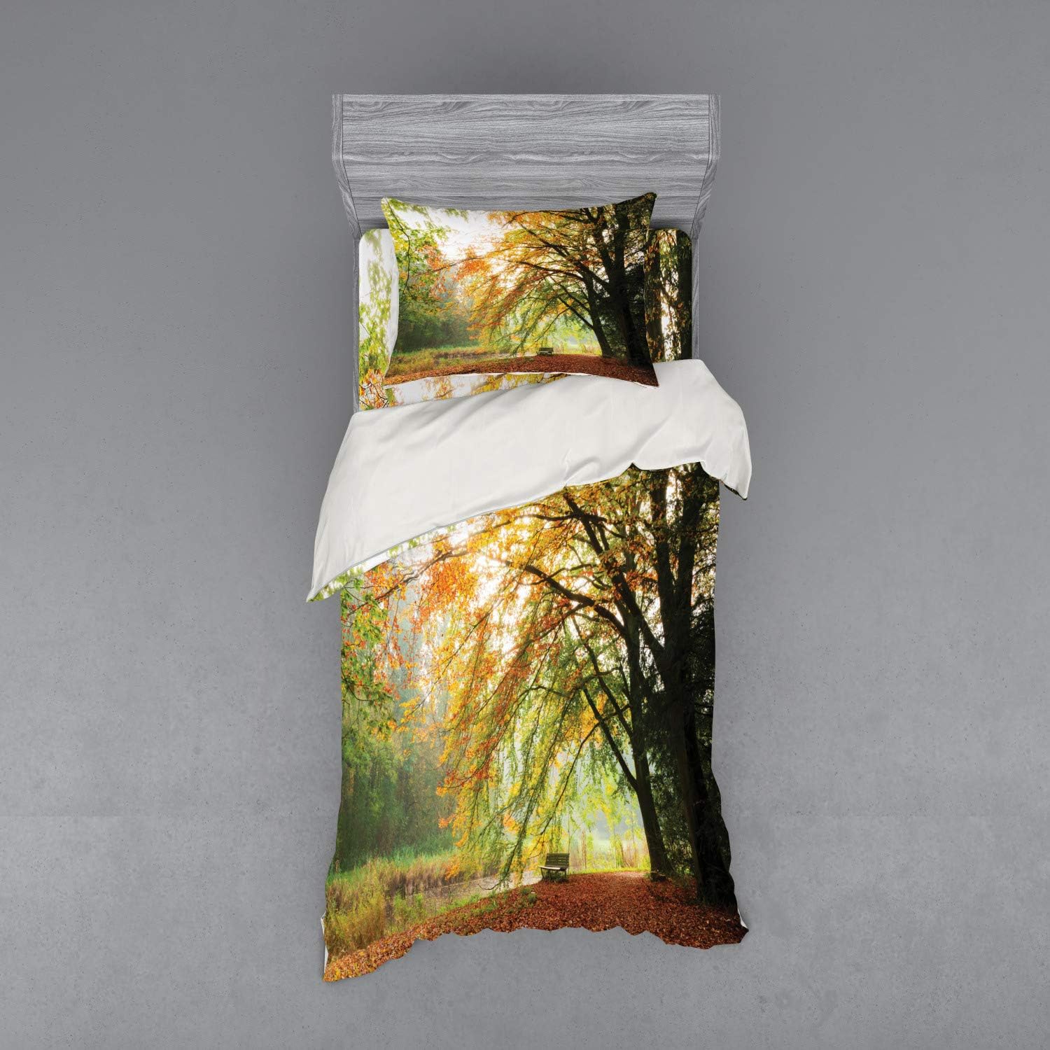 Ambesonne Forest Duvet Cover Set Twin XL Size Orange Green