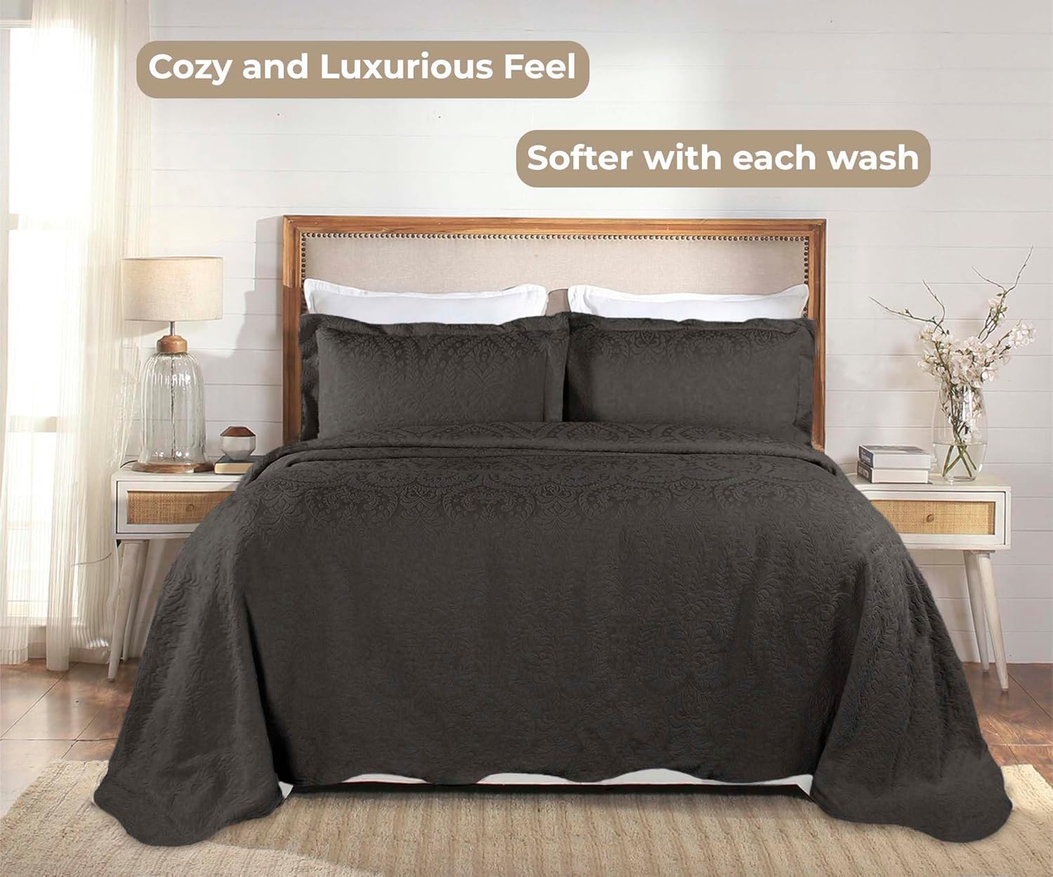 Superior Aspen Cotton Blend 2 Piece Bedspread Set Charcoal