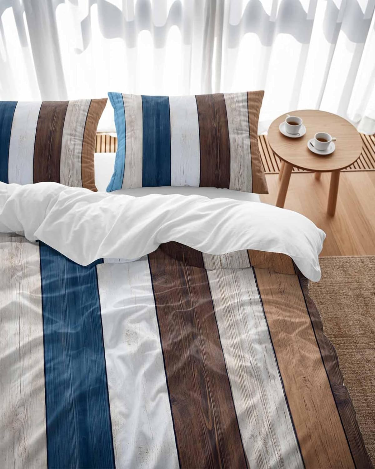 ZOE GARDEN Blue Brown Duvet Cover Set Full Size