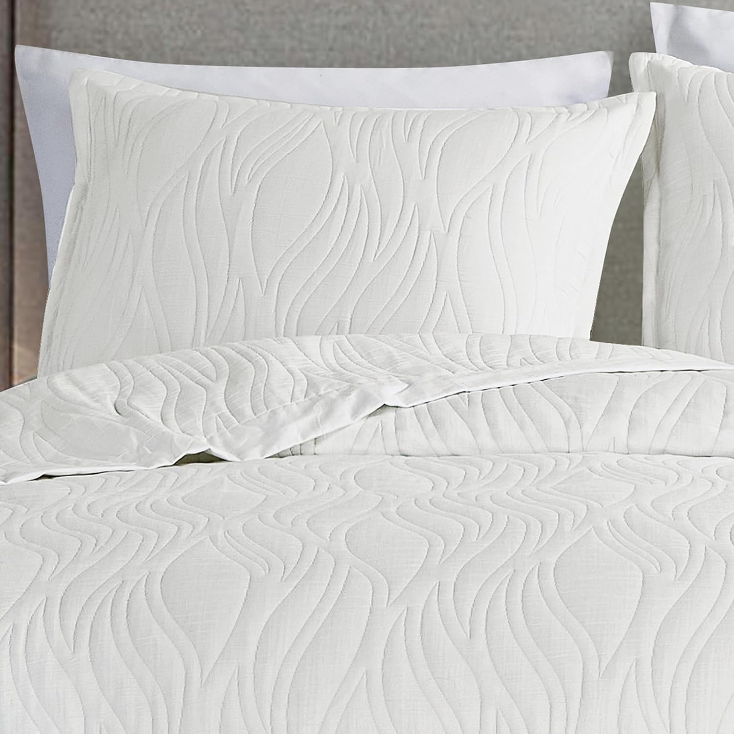 3-Piece Esme Cotton Coverlet Set Matelass White Queen Size