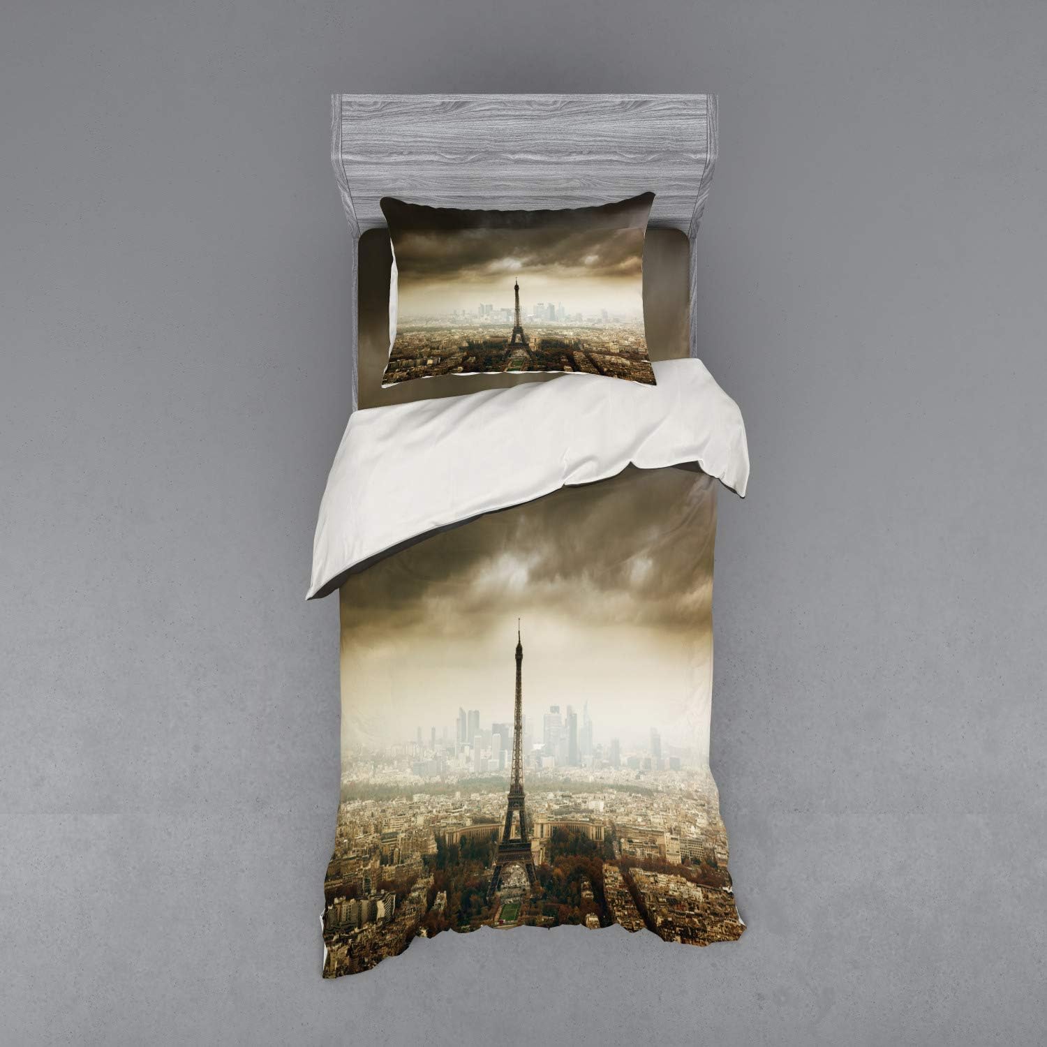Ambesonne Eiffel Tower Duvet Set Twin XL Brown Beige 1