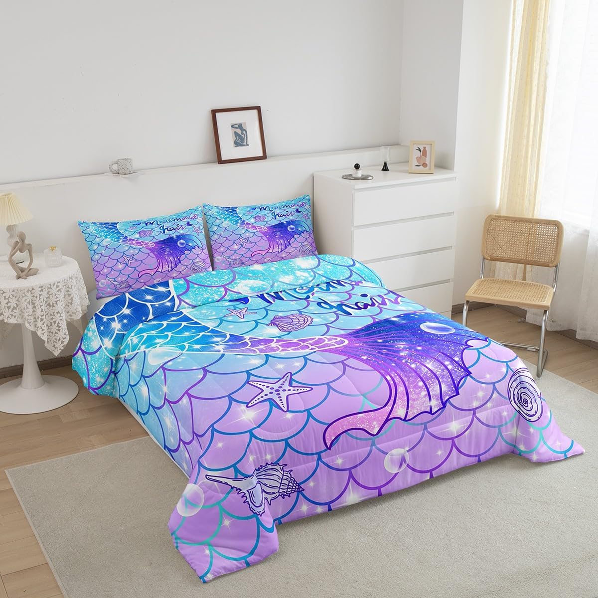 Feelyou Mermaid Comforter Set for Kids Full Size