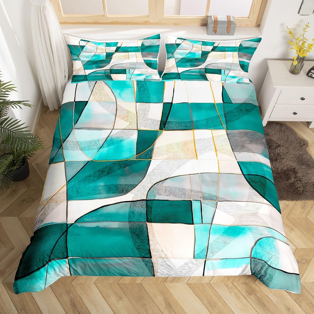 Feelyou Geometric Abstract Queen Duvet Cover Set