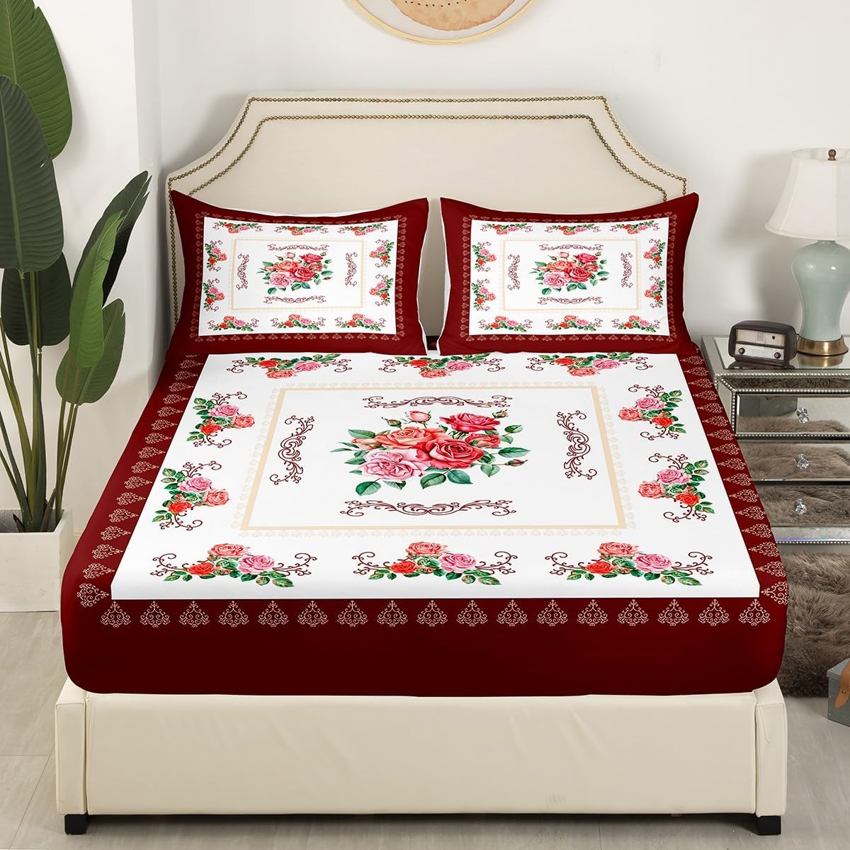 Homewish Red Rose Twin Bedding Set with Pillowcase