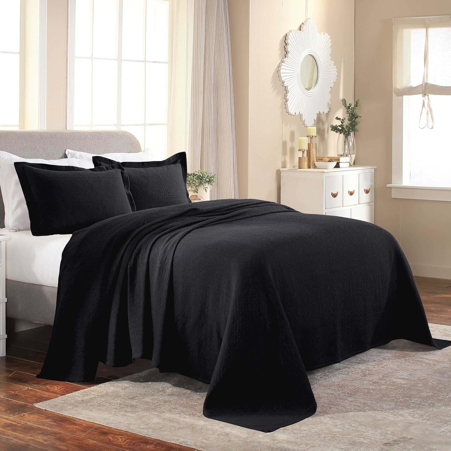 Superior Cotton Fleur De Lis Bedspread Set Black Full