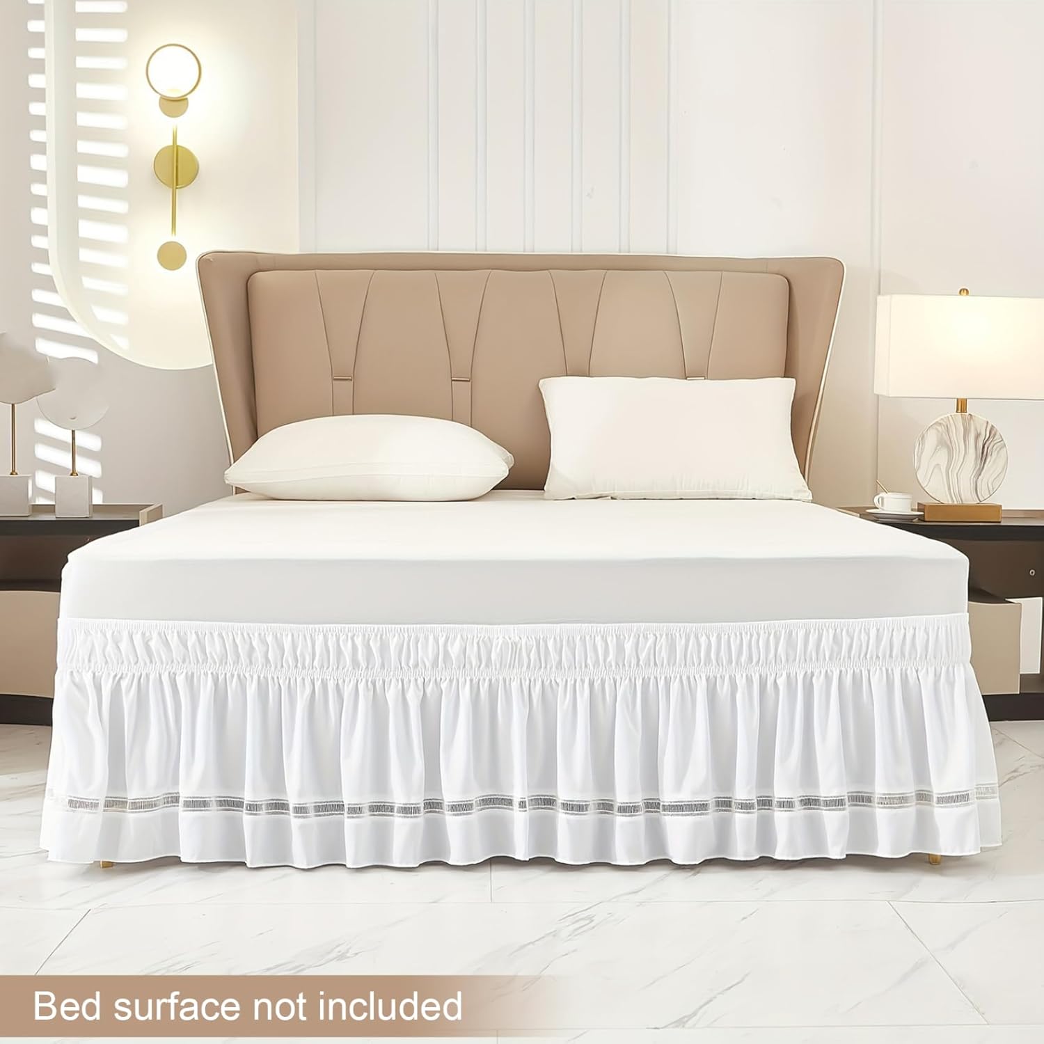 Queen Bed Skirt with Ruffles and Elastic White Polyester
