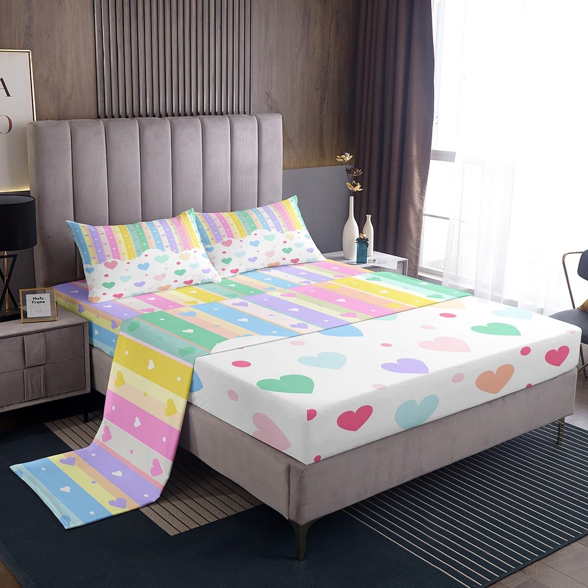 Feelyou Rainbow Sheet Set for Kids 4Pcs King Size