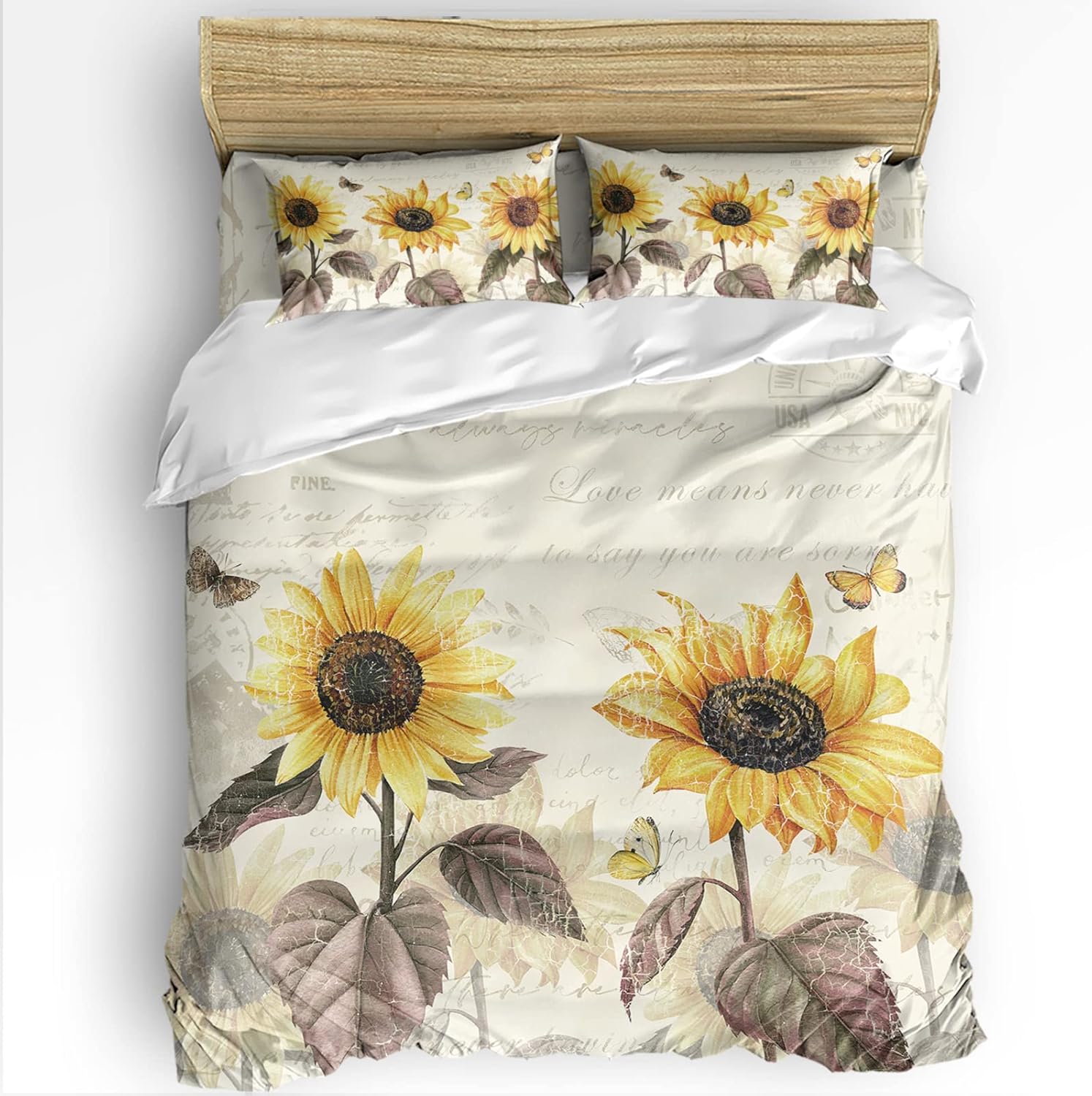 LooPoP 4PCS California King Duvet Cover Set with Butterfly Flowers