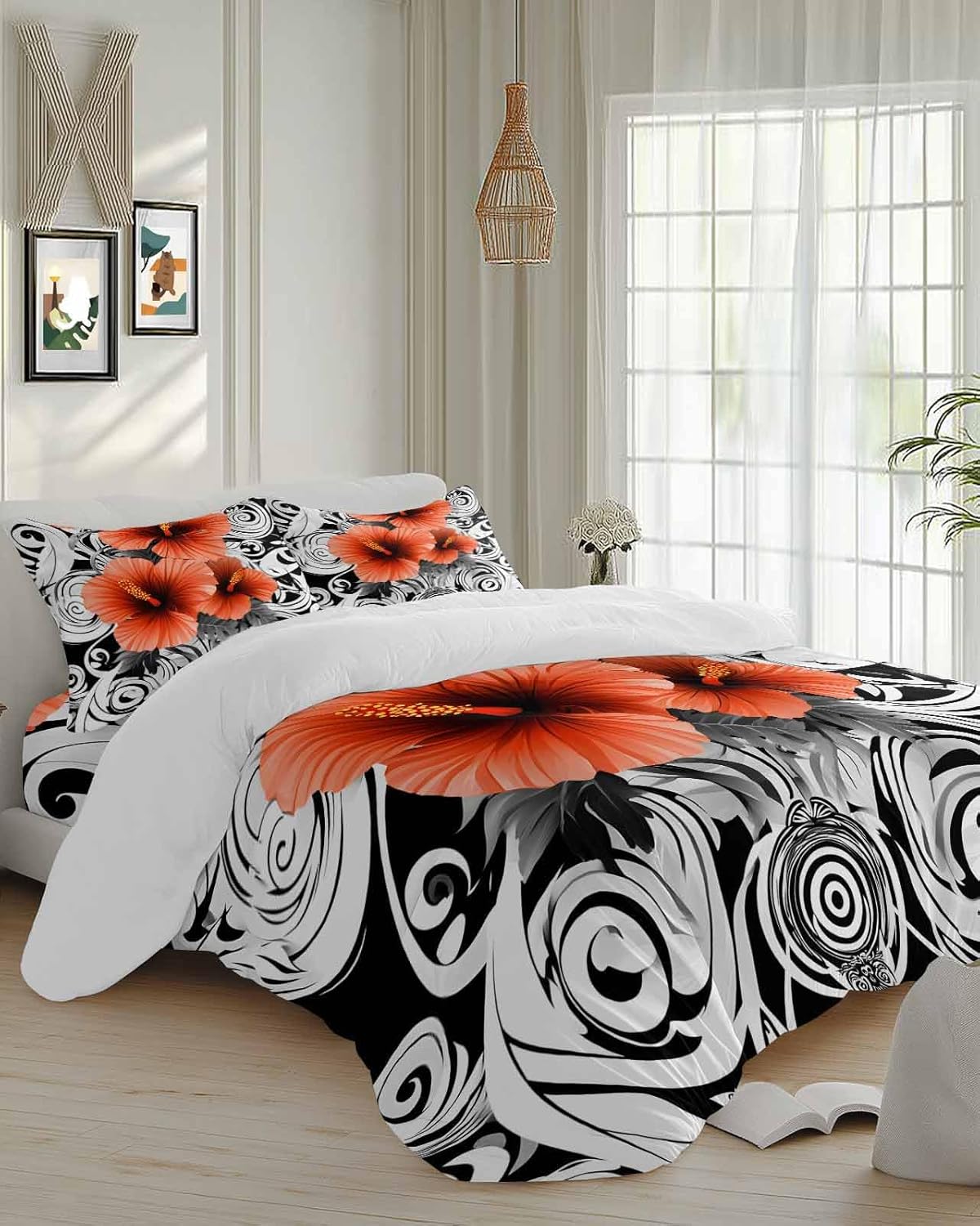 ZOE GARDEN Orange Flowers Duvet Cover Set Twin Size
