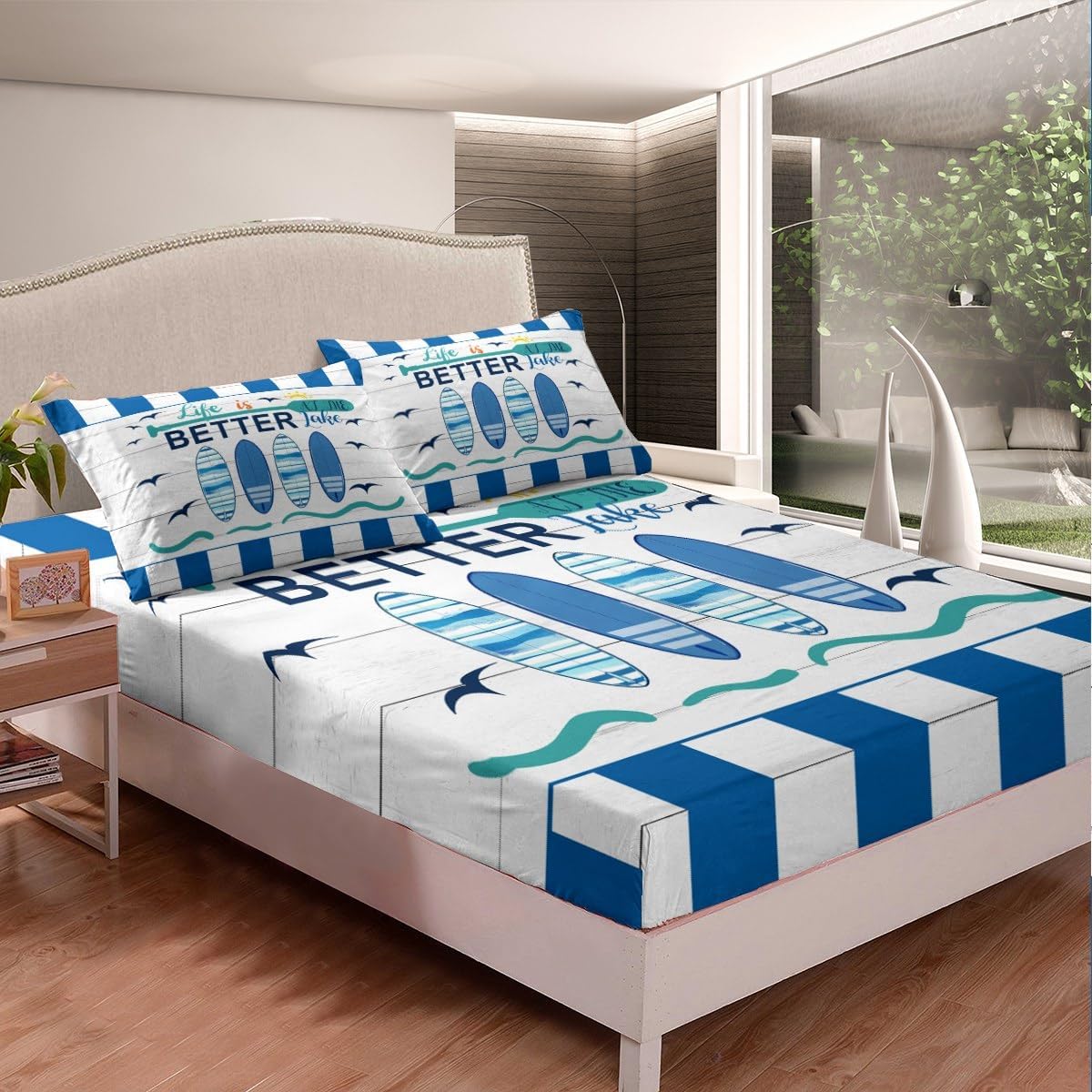 Erosebridal Blue White Ocean Nautical Sheet Set for Kids