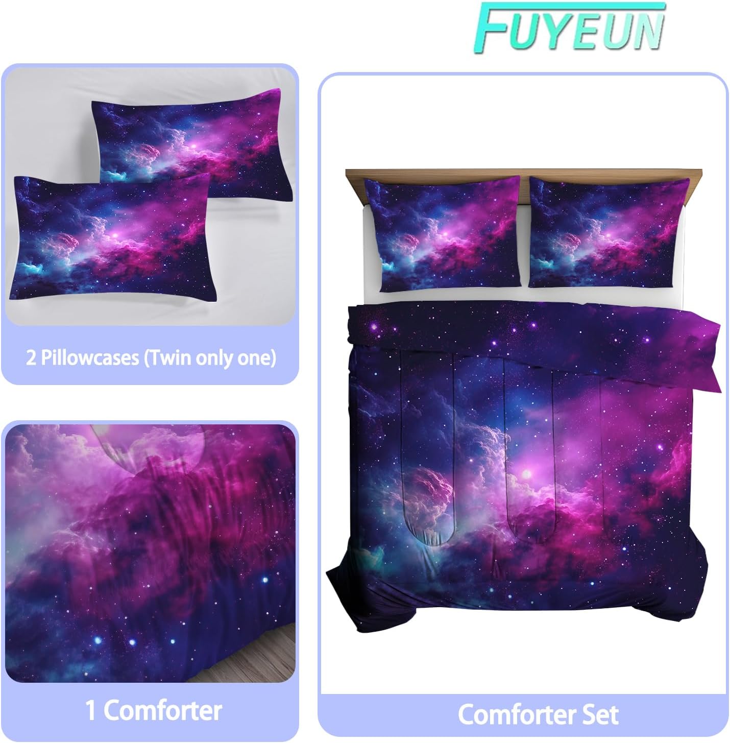 FUYEEN Galaxy Comforter Set Queen Size Purple Space
