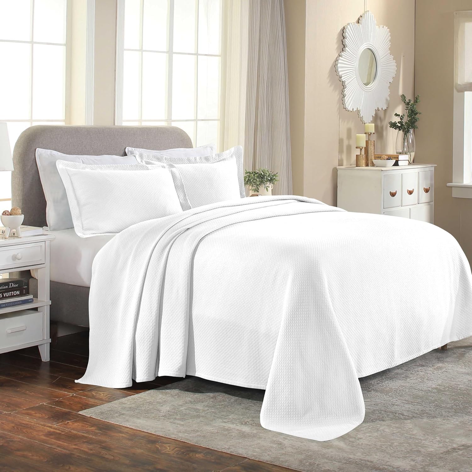 Superior 3 Piece Solitaire Cotton Bedspread Set Full White 1