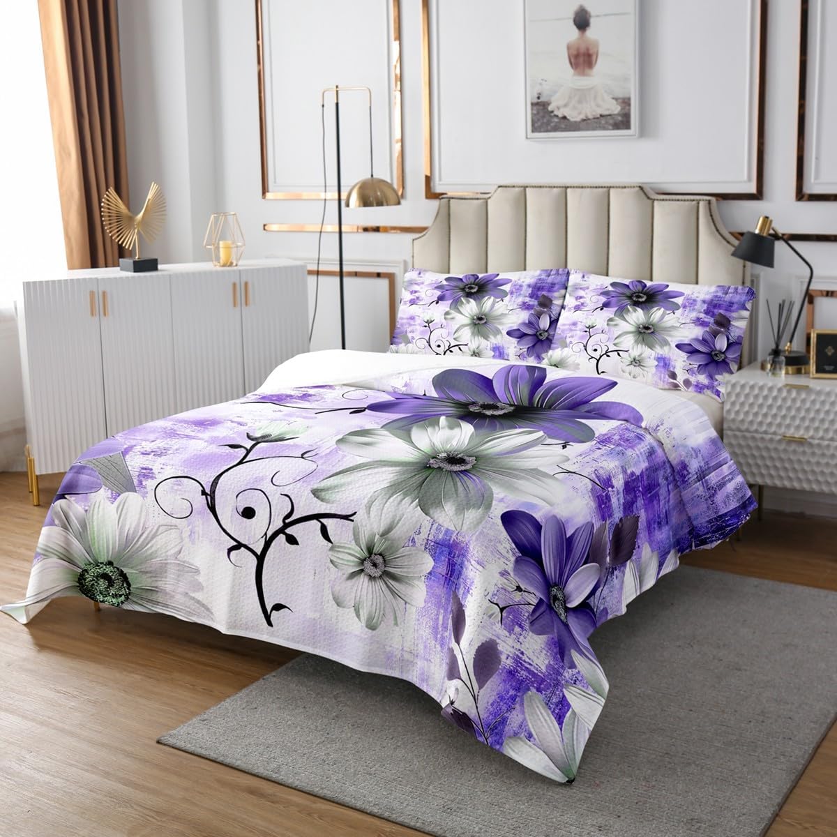 Erosebridal Chic Floral Coverlet Twin Set Purple Gradient
