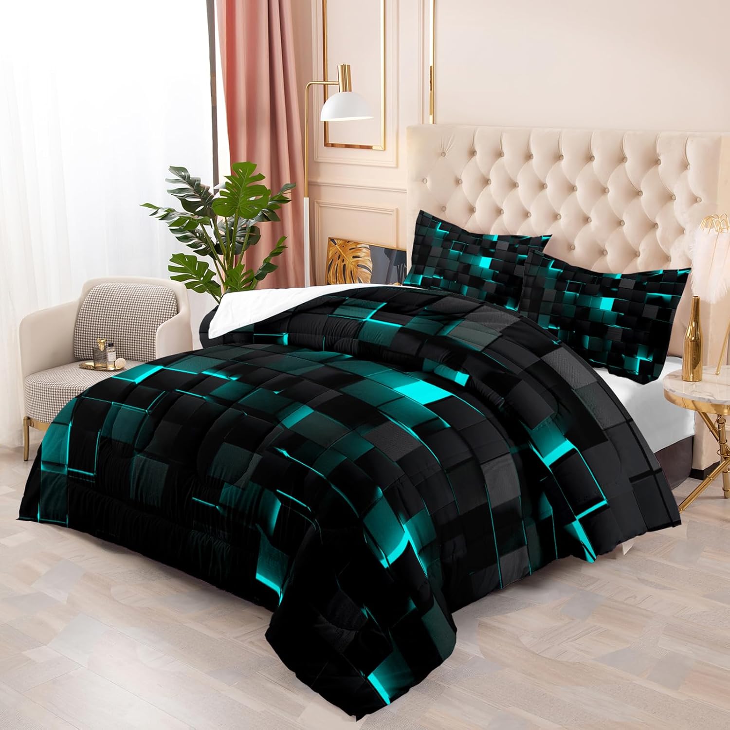 Geometric Turquoise Black 3-Piece Comforter Set
