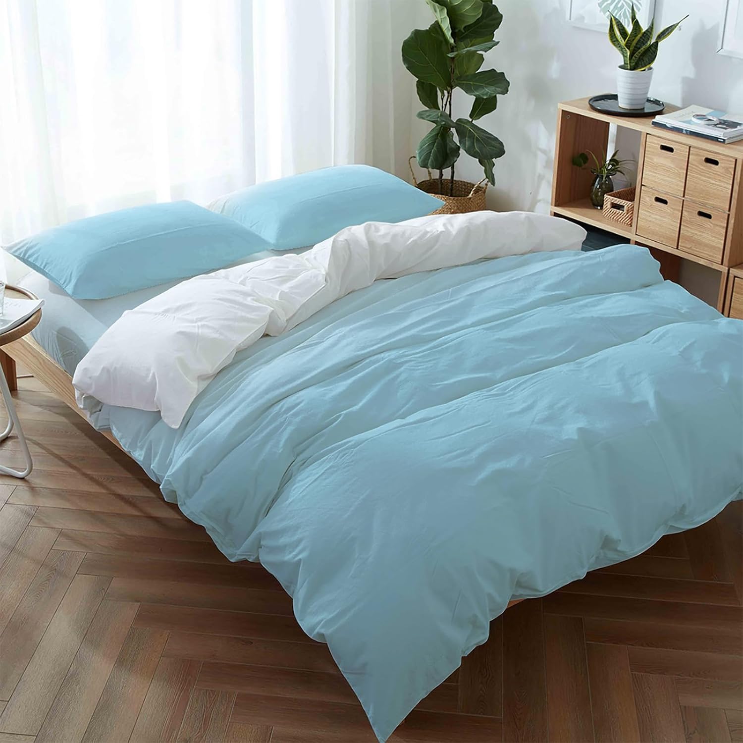 LooPoP 4PCS California King Comforter Set Gradient Blue White Ombre