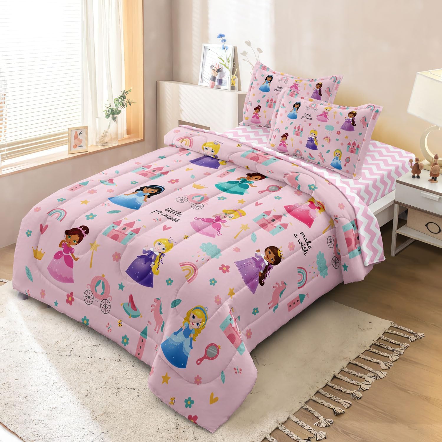 SIRDO Kids Pink Princess Bed in a Bag Set 5 Piece