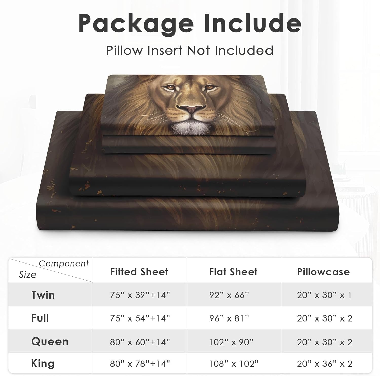 Pamnest Full Size Microfiber Bed Sheet Set with King Lion Pattern