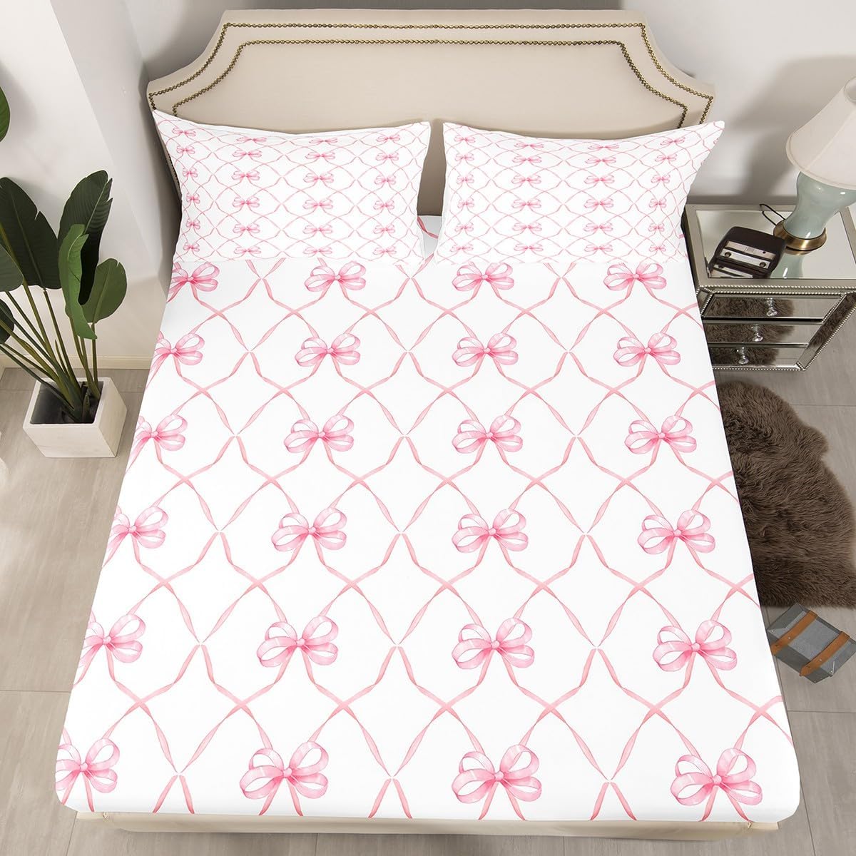 Erosebridal Pink Bowknot Bed Sheet Set for Kids