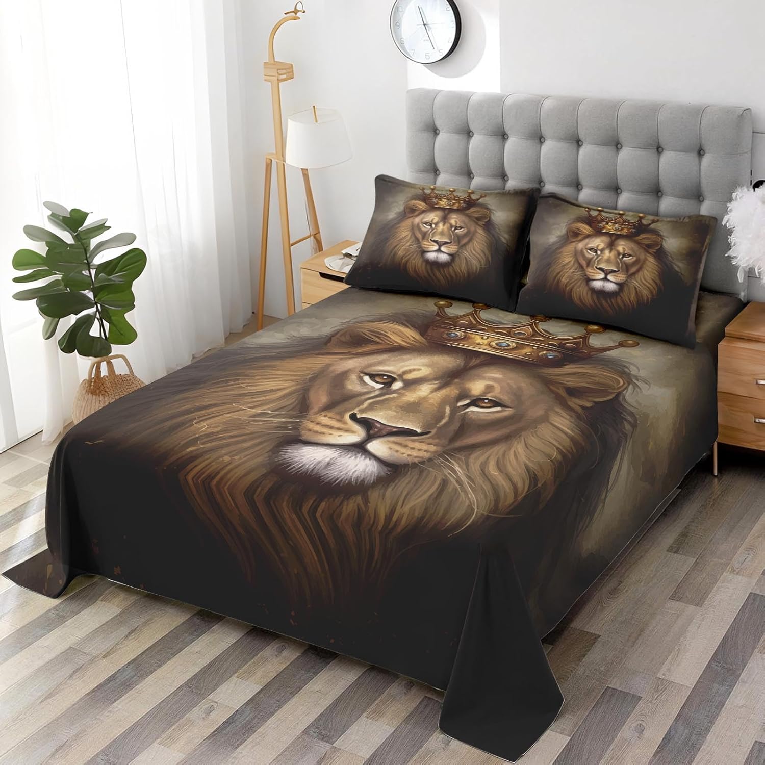 Pamnest Full Size Microfiber Bed Sheet Set with King Lion Pattern