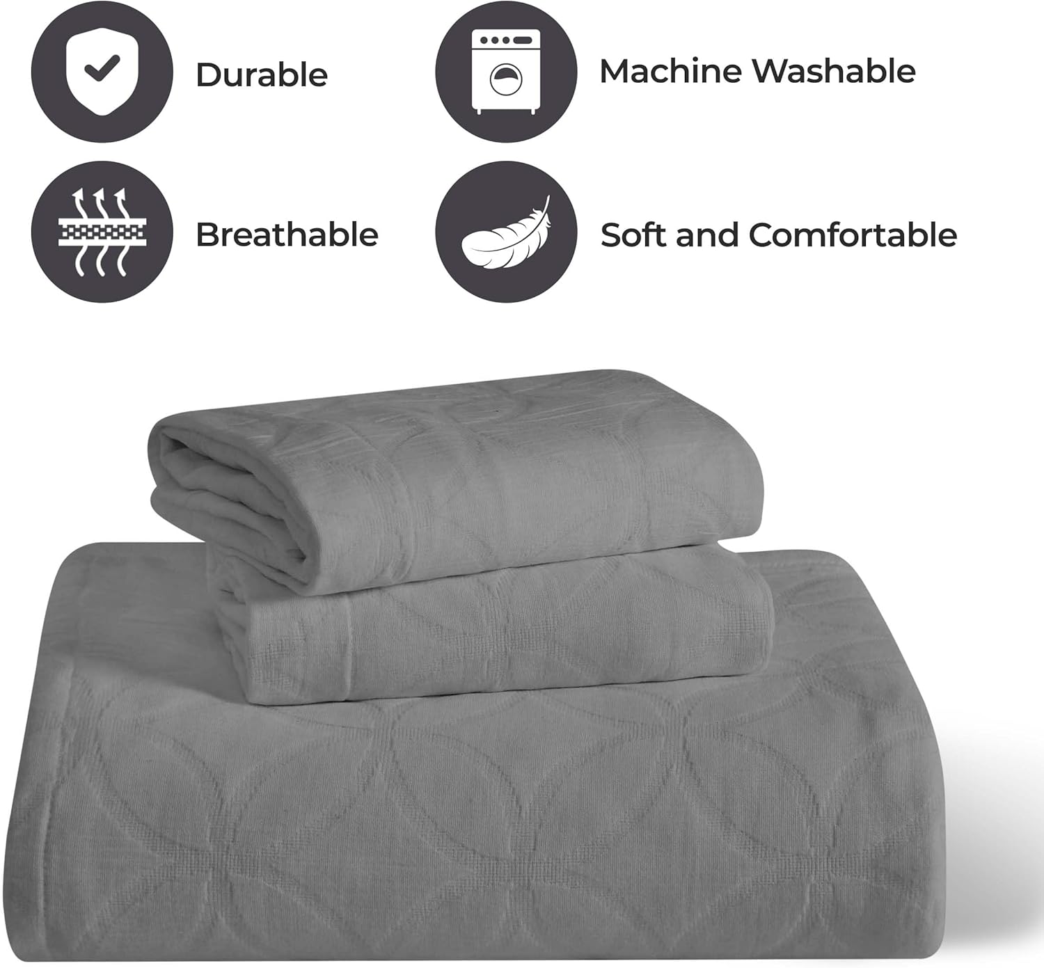 Superior Cotton Bedspread Set with Pillow Shams Grey King Size