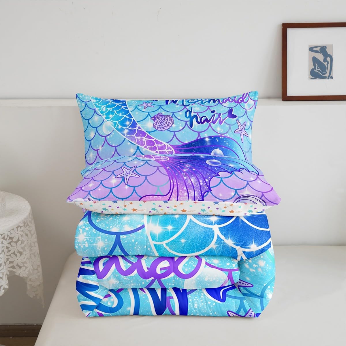 Feelyou Mermaid Comforter Set for Kids Full Size