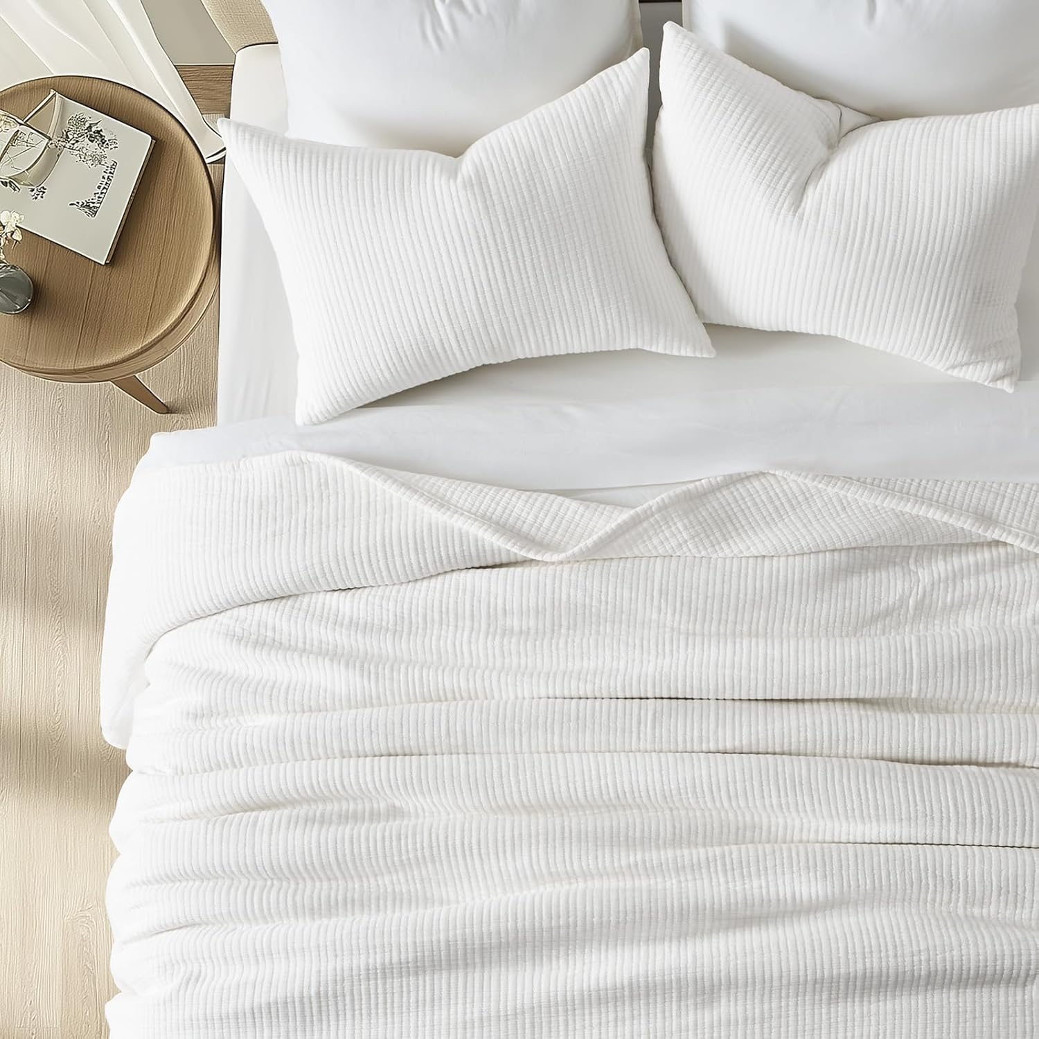 EVERGRACEHOME Cotton Gauze Queen Bedspread Set with 2 Shams Ivory White