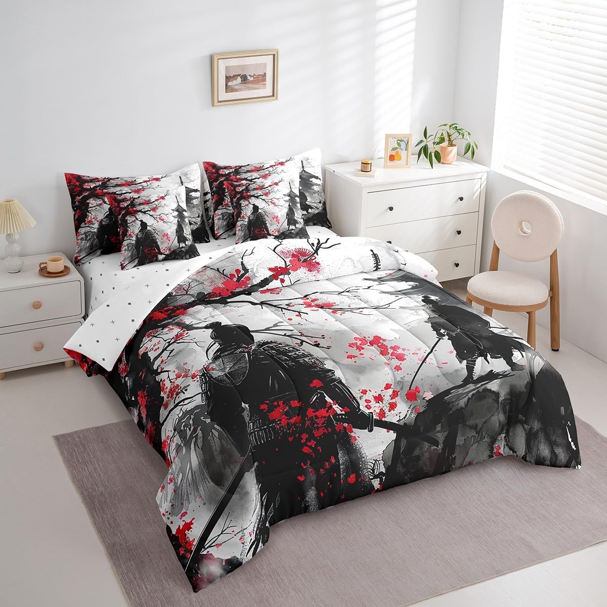 Feelyou Japanese Samurai King Size Comforter Set 7 Pieces