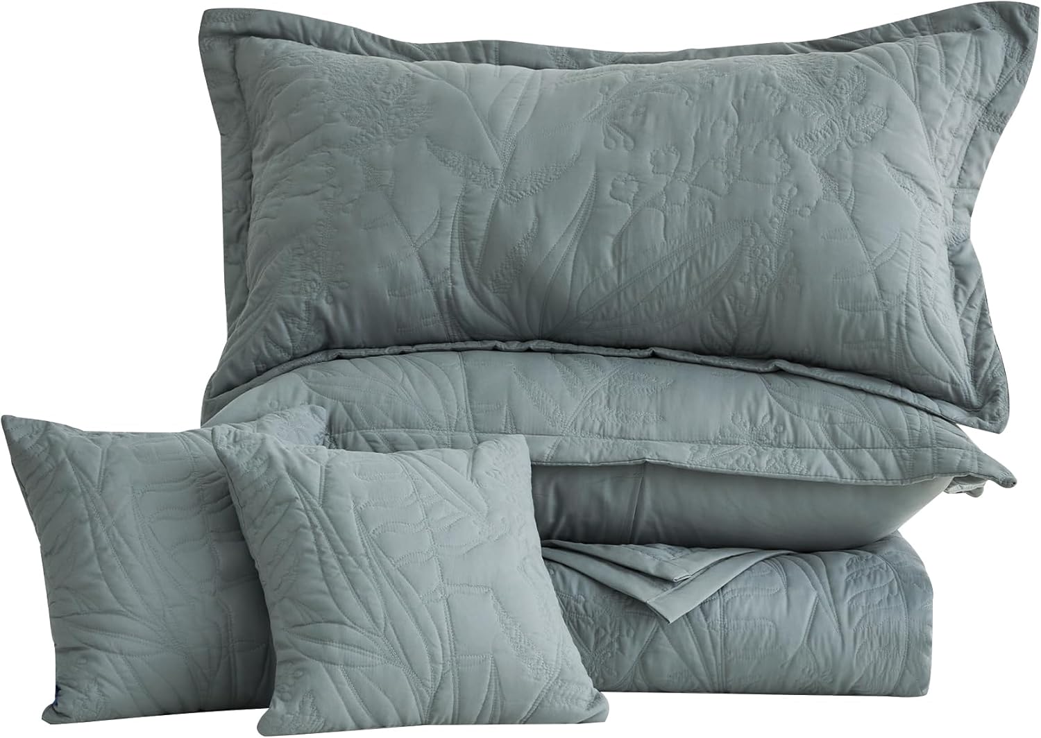 HZ HY Leaves Pattern Oversized King Bedspread Set Grey