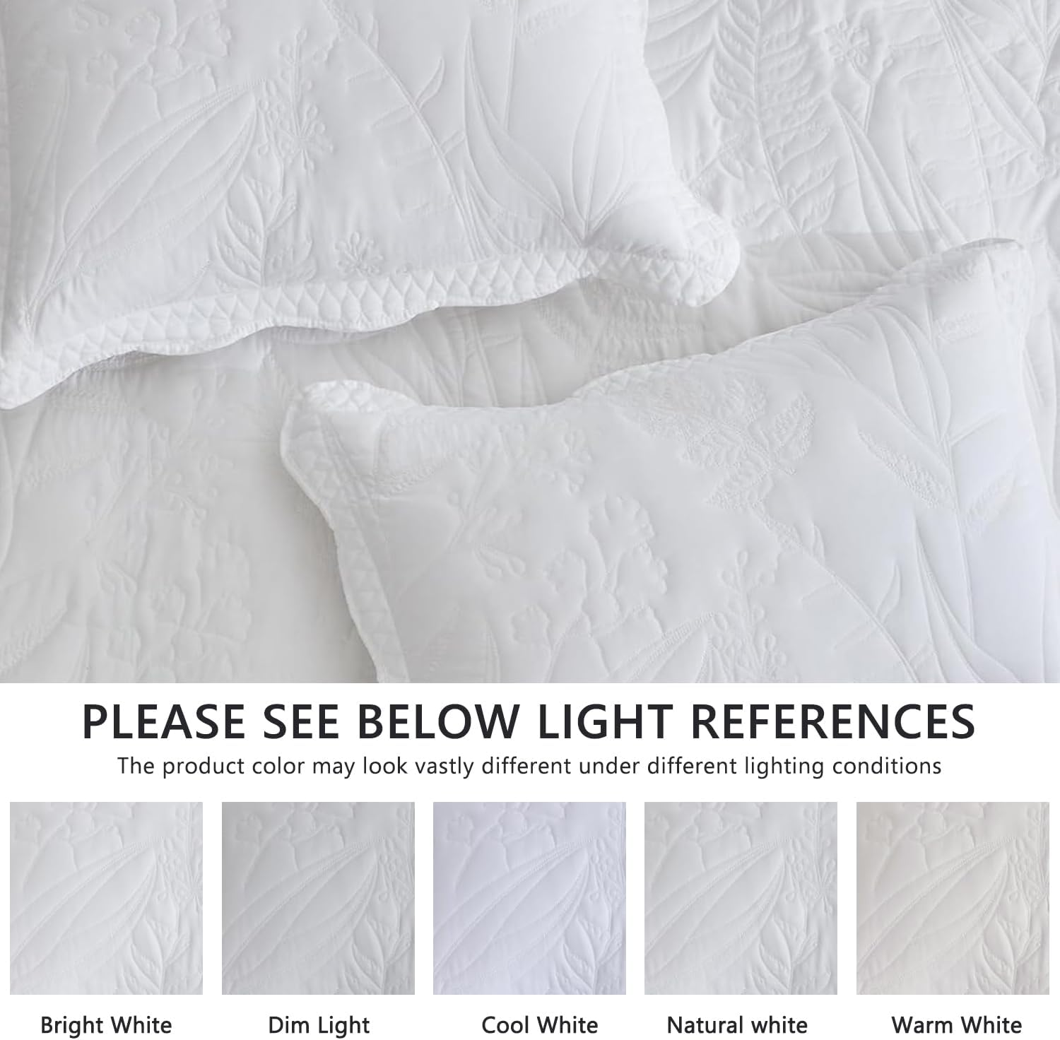 DaisyHuang Botanical Bedspread Set - Leaves Pattern Reversible 4 Piece White