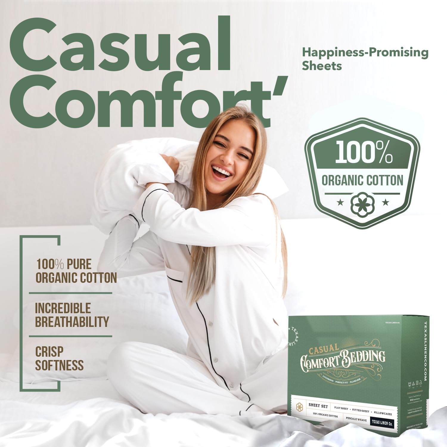 Texas Linen Co Organic Cotton Percale Sheets Twin XL Set