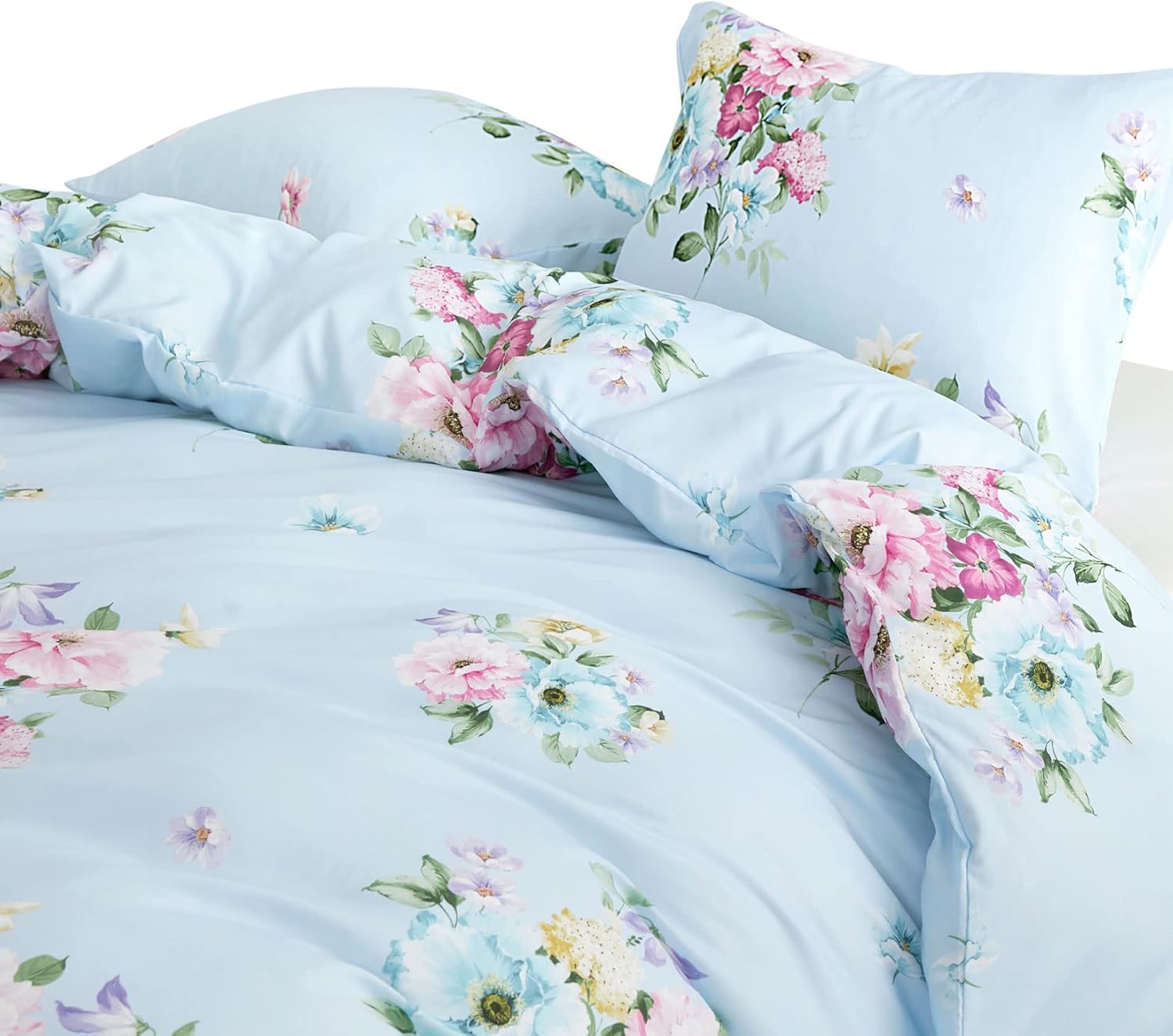 Wake In Cloud - Shabby Chic Comforter Set Queen 3 Pieces Blue