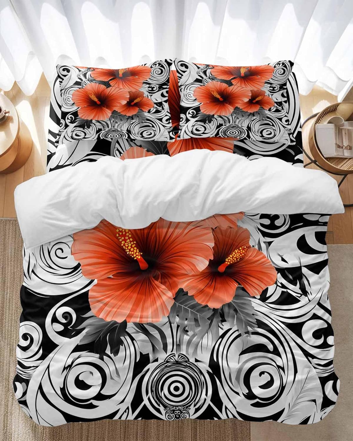 ZOE GARDEN Orange Flowers Duvet Cover Set Twin Size