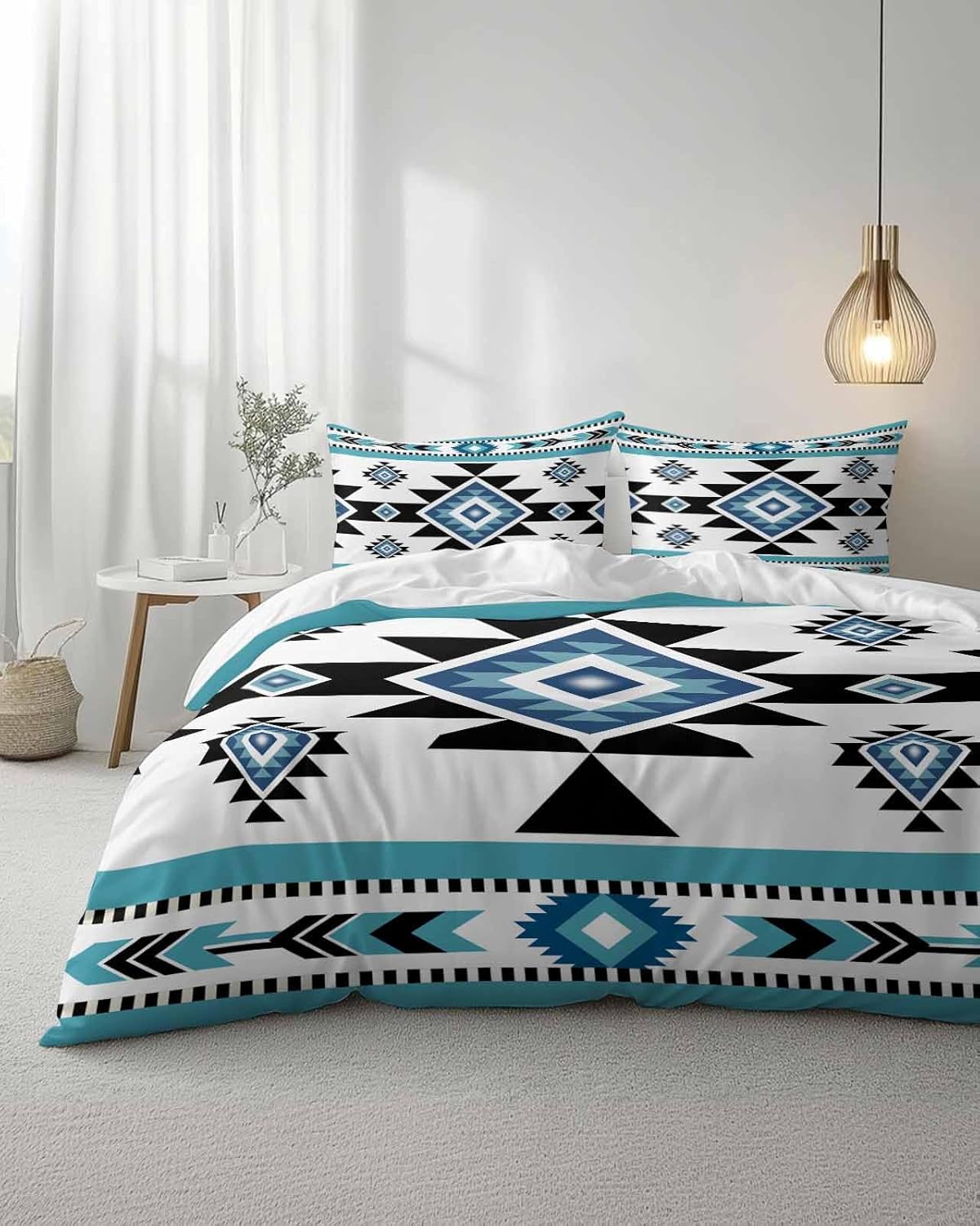 ZOE GARDEN Blue Aztecs Queen Duvet Cover Set 1