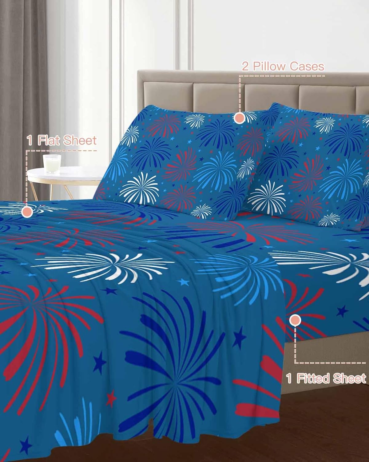 Boanket 4th of July Blue Full Sheet Set 4 Piece Microfiber