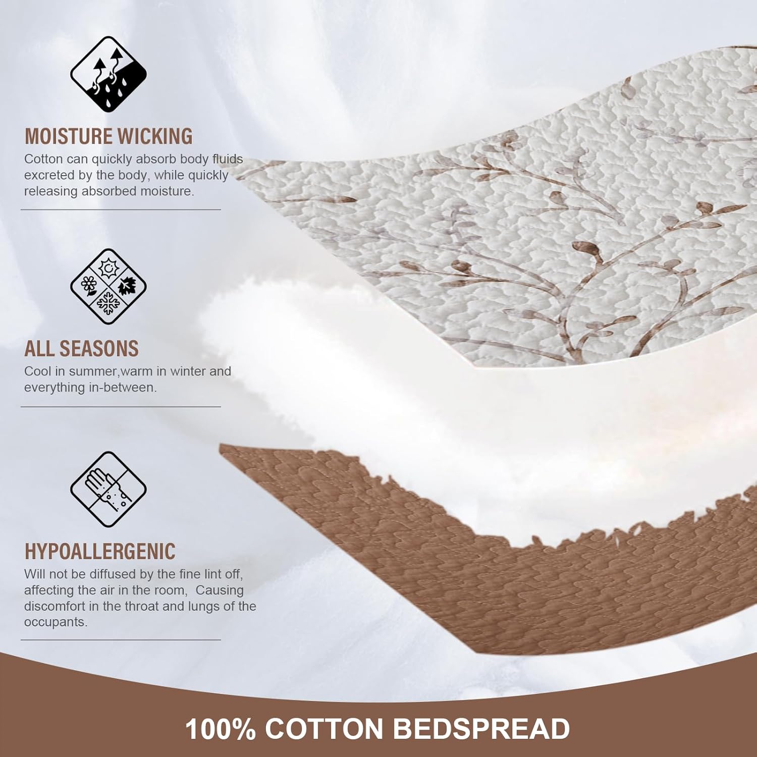 Oversized Cotton Bedspread Set Reversible Botanical Pattern