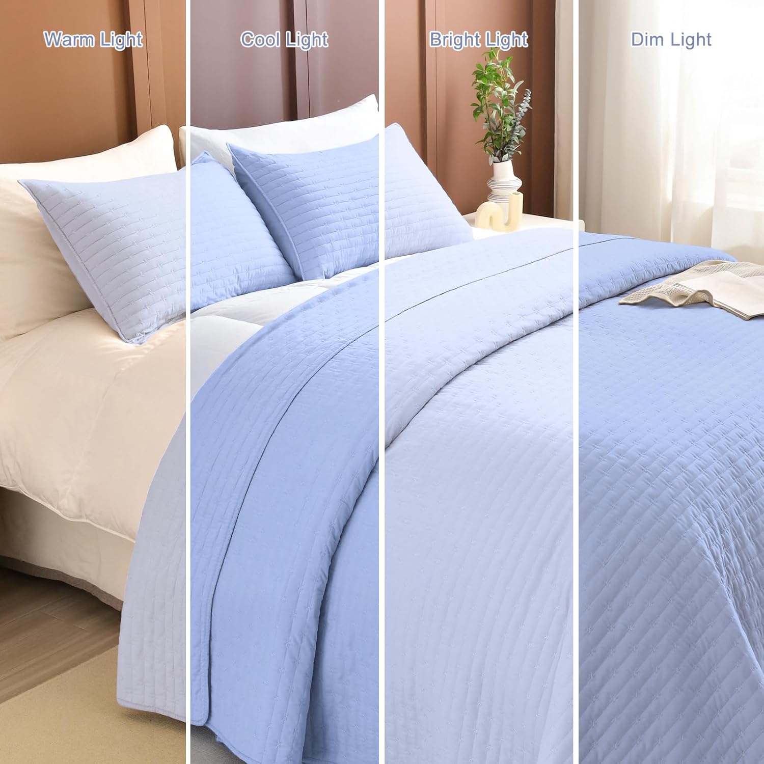 Masaca Oversized King Quilt Set 3 Piece Light Blue