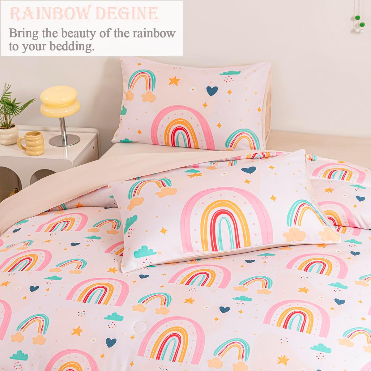 Girls Rainbow Comforter Set 3 Piece Twin
