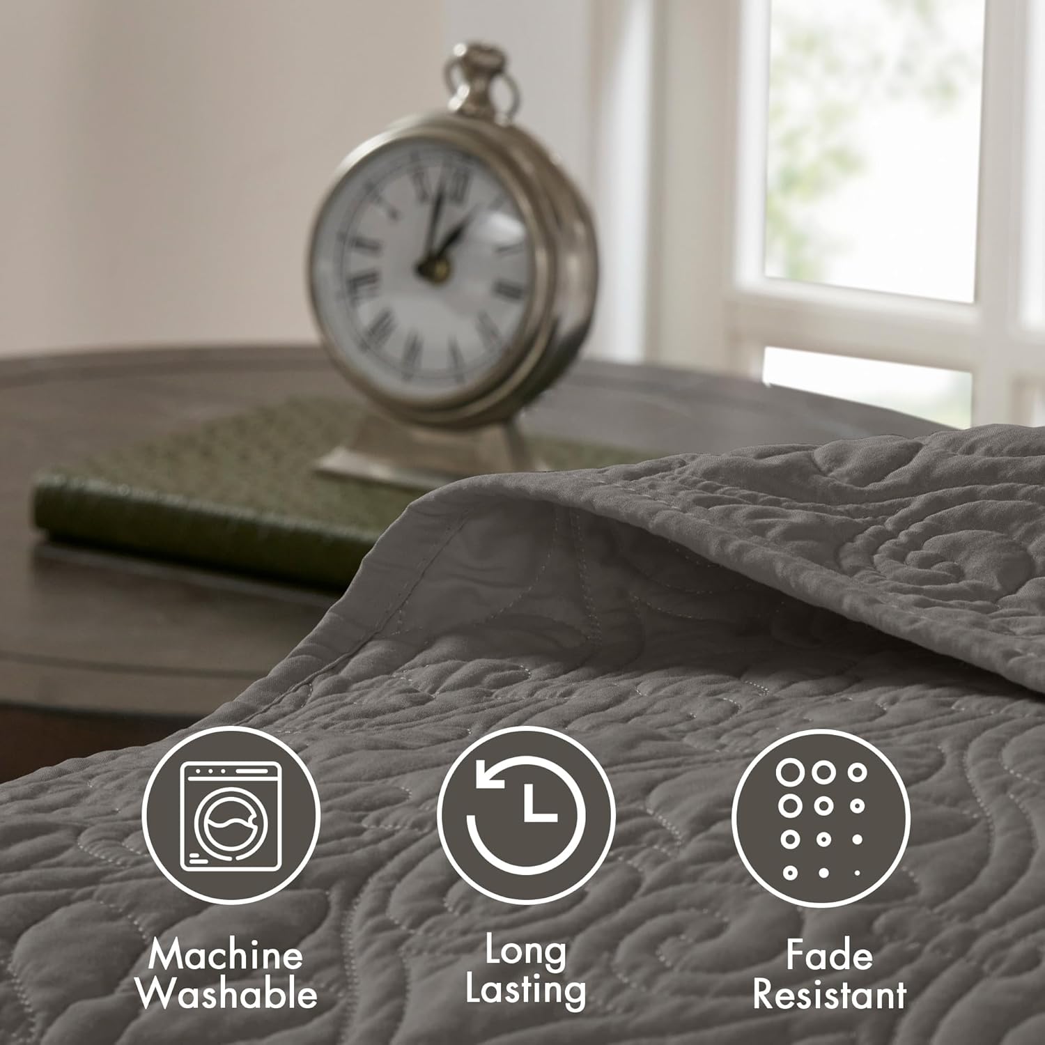Madison Park Quebec Reversible Bedspread Set Queen 102x118 Dark Grey