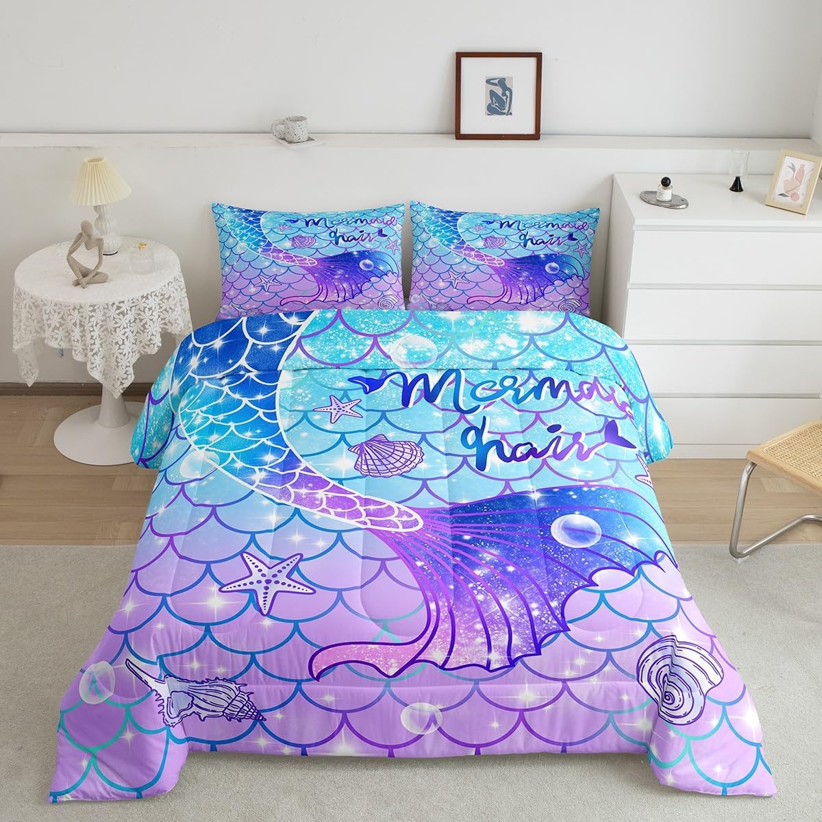 Feelyou Mermaid Comforter Set for Kids Full Size