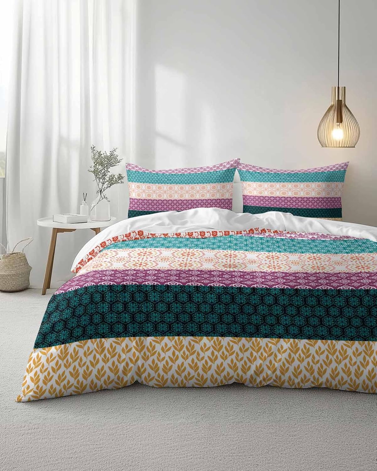 ZOE GARDEN Boho Stripe Queen Duvet Cover Set 3 Piece