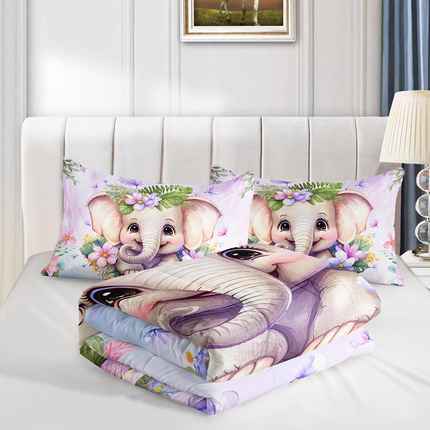 Elephant Flowers Comforter Set 3pcs for Kids