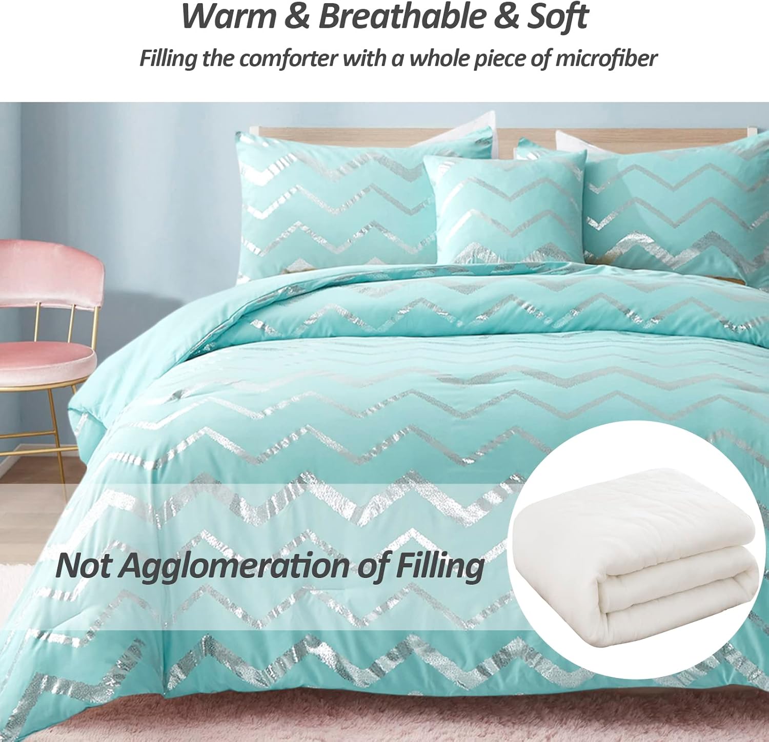 Menghomeus Aqua Comforter Set King Metallic Teal and Silver 1