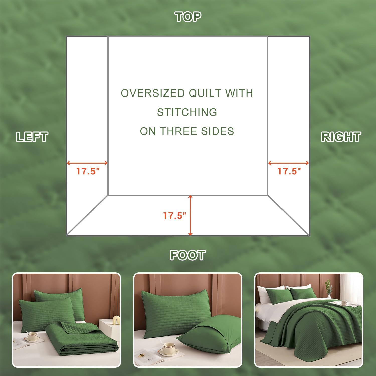Masaca Olive Green Oversized Queen Quilt Set