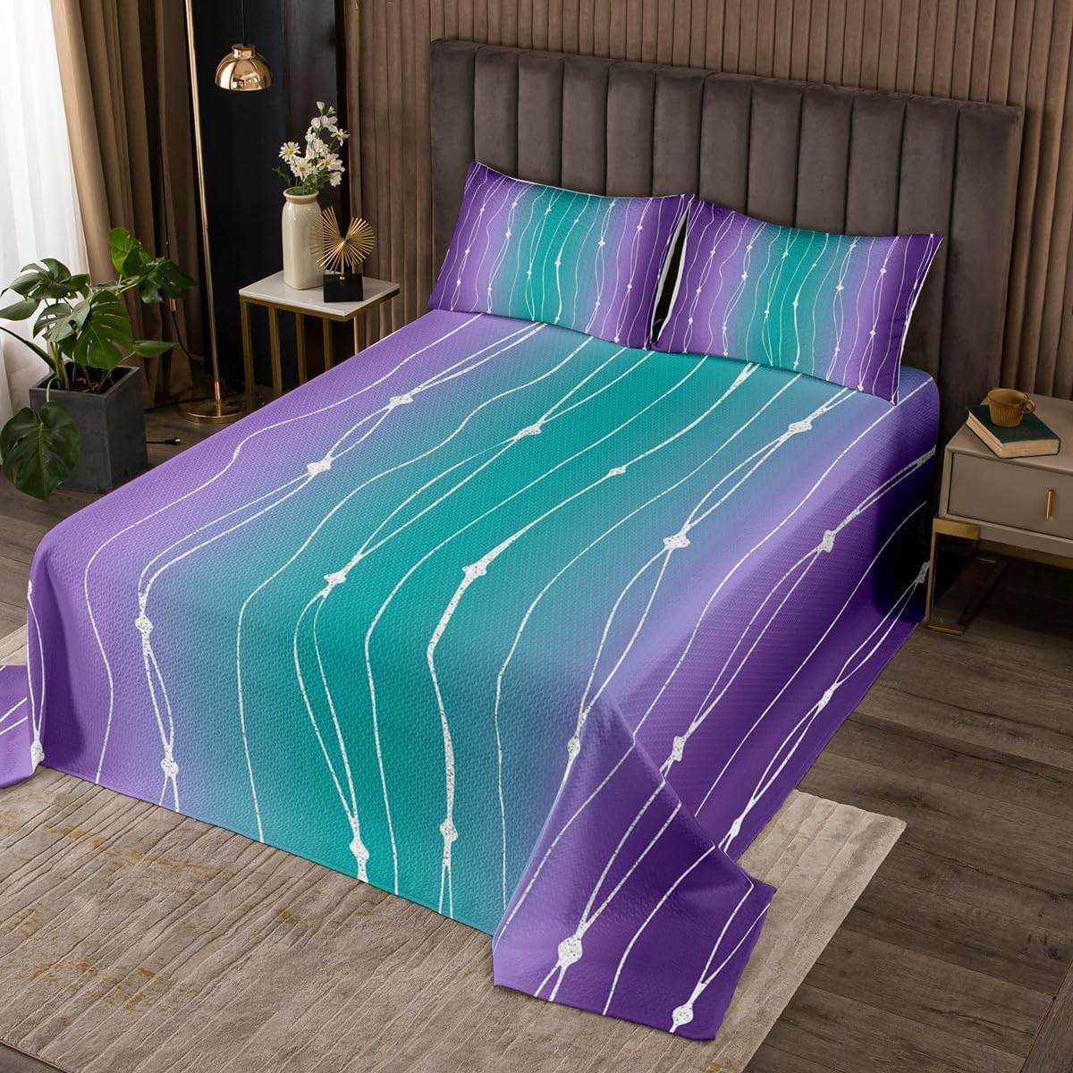 Erosebridal Teal Purple Gradient King Size Coverlet Set